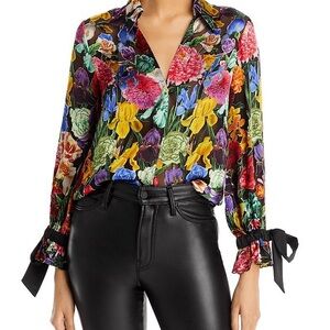 Alice + Olivia Floral Blouse Tie sleeve